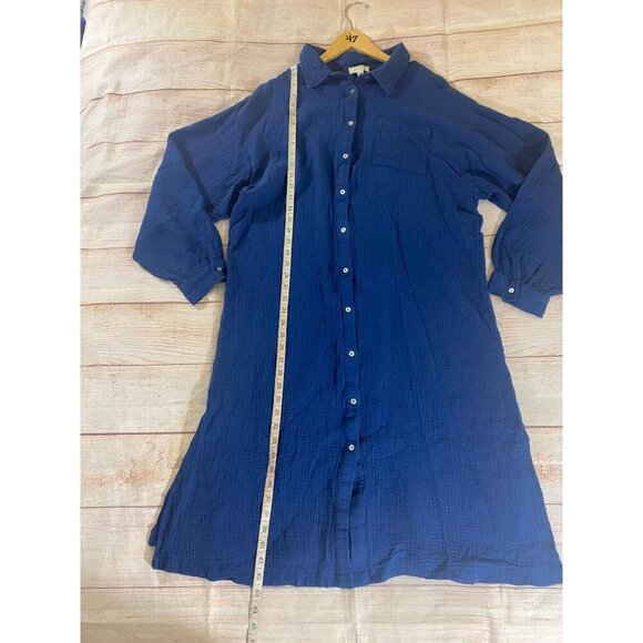 Aura Women's Blue Button Front Long Sleeve Midi Dress - Medium - Picture 5 of 13